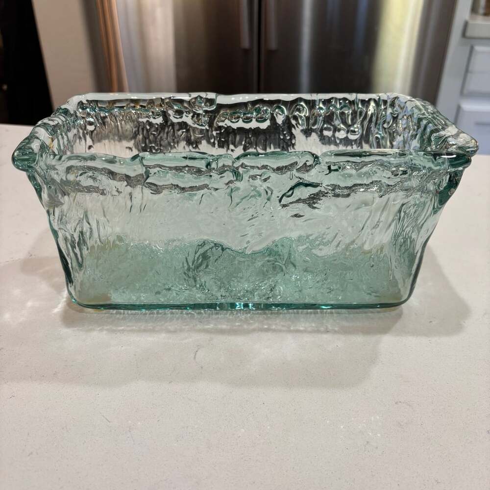 Artisan Organic Textured Recycled Glass Rectangular Long Centerpiece Vase Bowl
